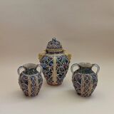 Pair of small openwork vases in glazed earthenware – Made in Italy