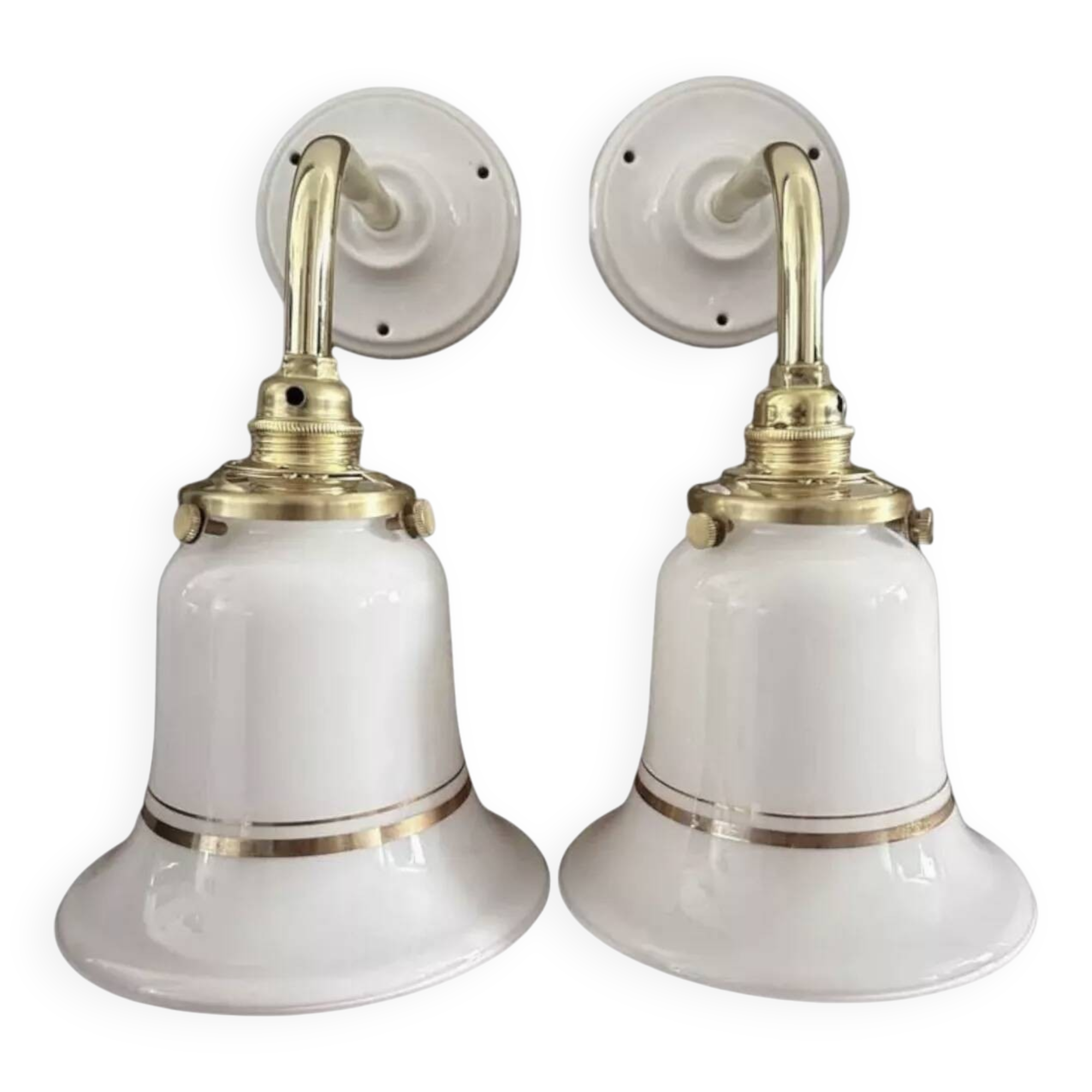 Pair of white opaline and ceramic wall lights