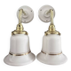 Pair of white opaline and ceramic wall lights