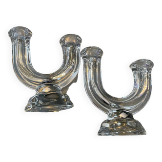 Pair of Vannes Crystal candlesticks, “Le Chatel” collection
