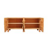 Contemporary Handcrafted Oak Solid Wood And Travertine Italian Sideboard
