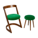 Chaise et tabouret Halfa en velours vert milieu du siècle, Baumann, France, années 1970