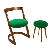 Chaise et tabouret Halfa en velours vert milieu du siècle, Baumann, France, années 1970