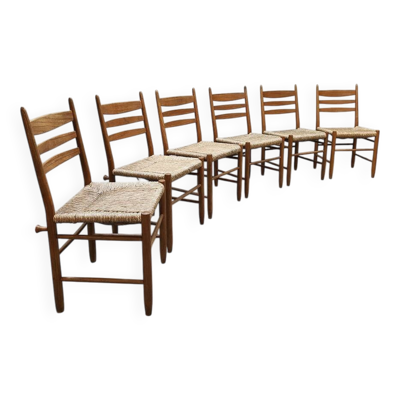 Chaises de salle à manger modernes en raphia du milieu du siècle, vintage 1960