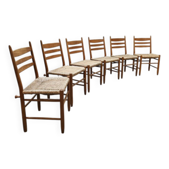 Chaises de salle à manger modernes en raphia du milieu du siècle, vintage 1960