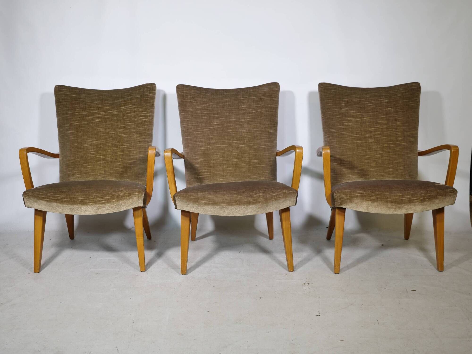 Mid Century Lounge Armchairs with Velvet Upholstery, Set of 3, 1960s