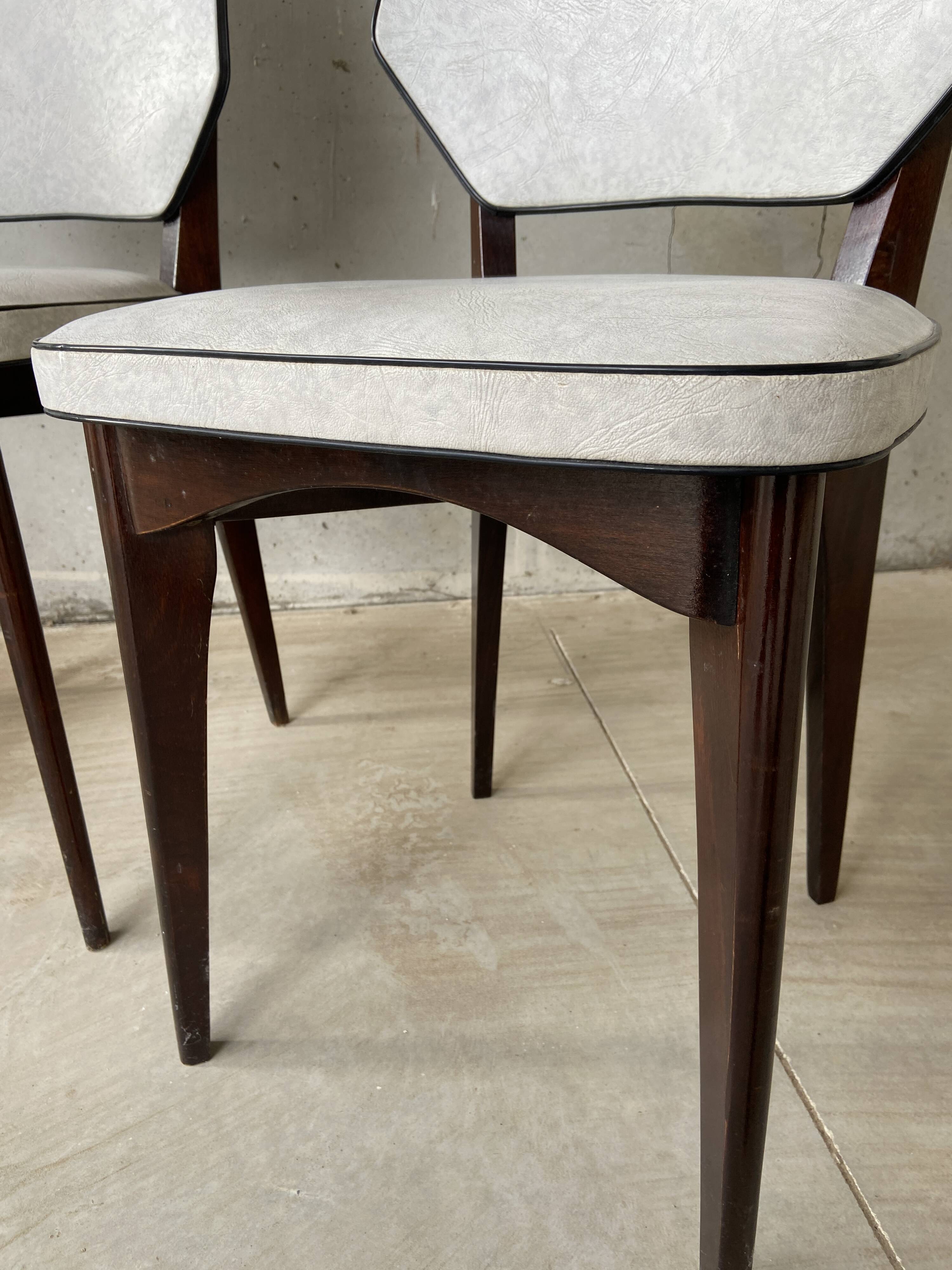 Set of 4 elegant French chairs Scandinavian style vintage 1960 imitation leather