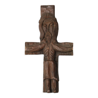 Wall crucifix folk art carved in wood
