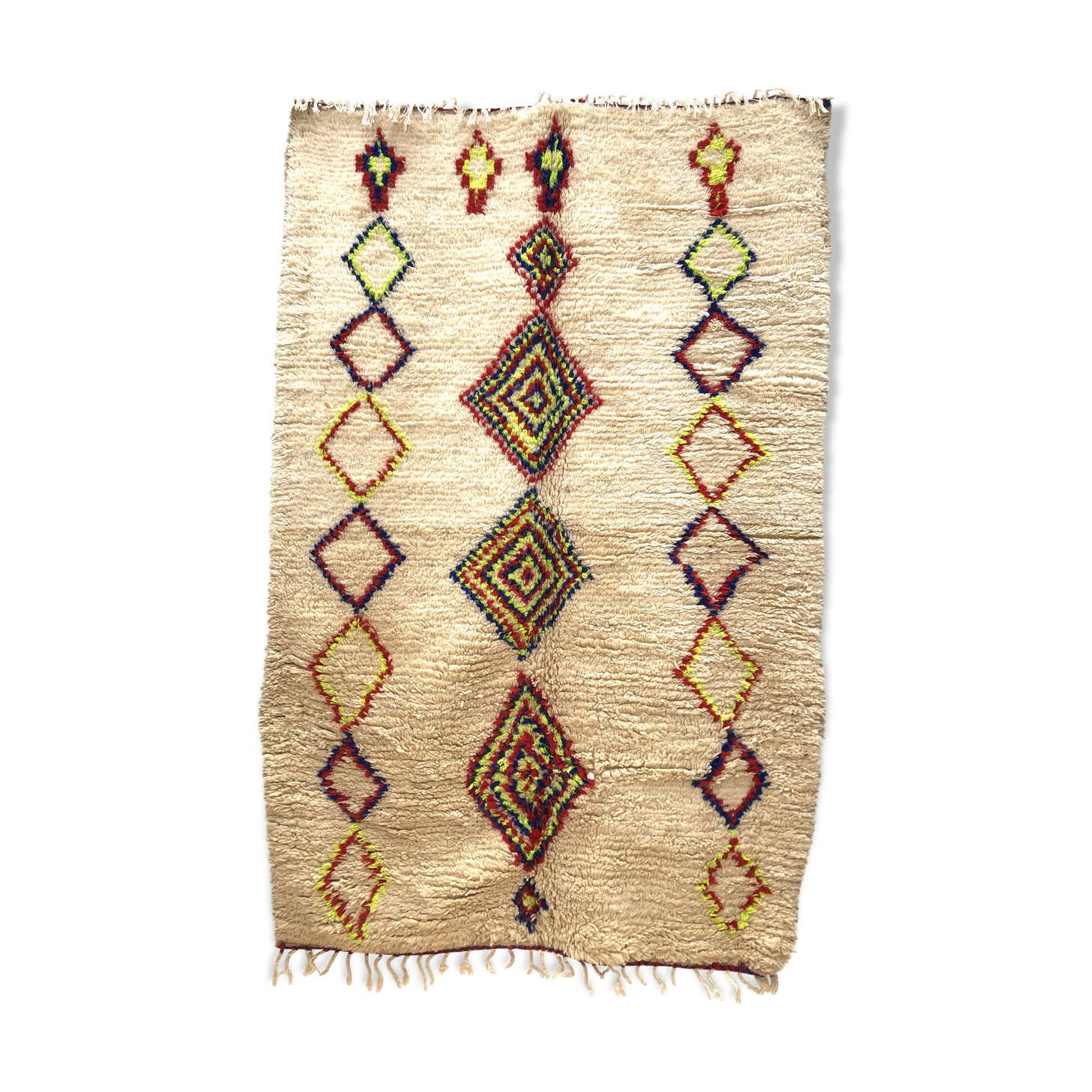 Tapis berbère marocain azilal à losanges fluos 226x150cm