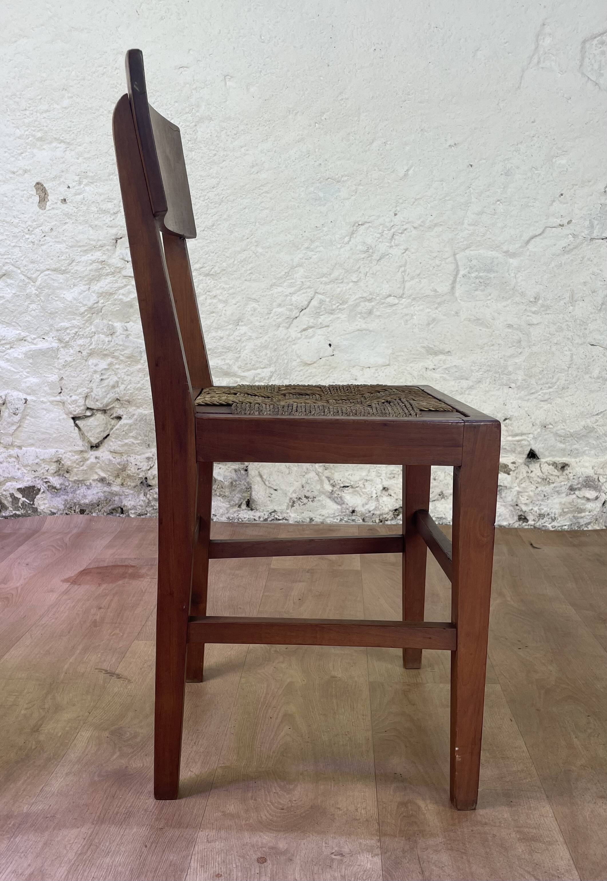 Set of 6 wooden and braided rope chairs