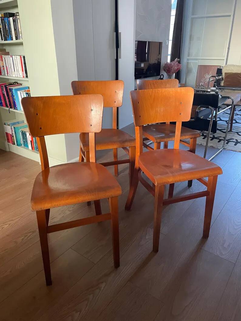 Set of 4 vintage Thonet chairs, vintage chair, dining chair - retro vintage bistro chair - signed Thonet