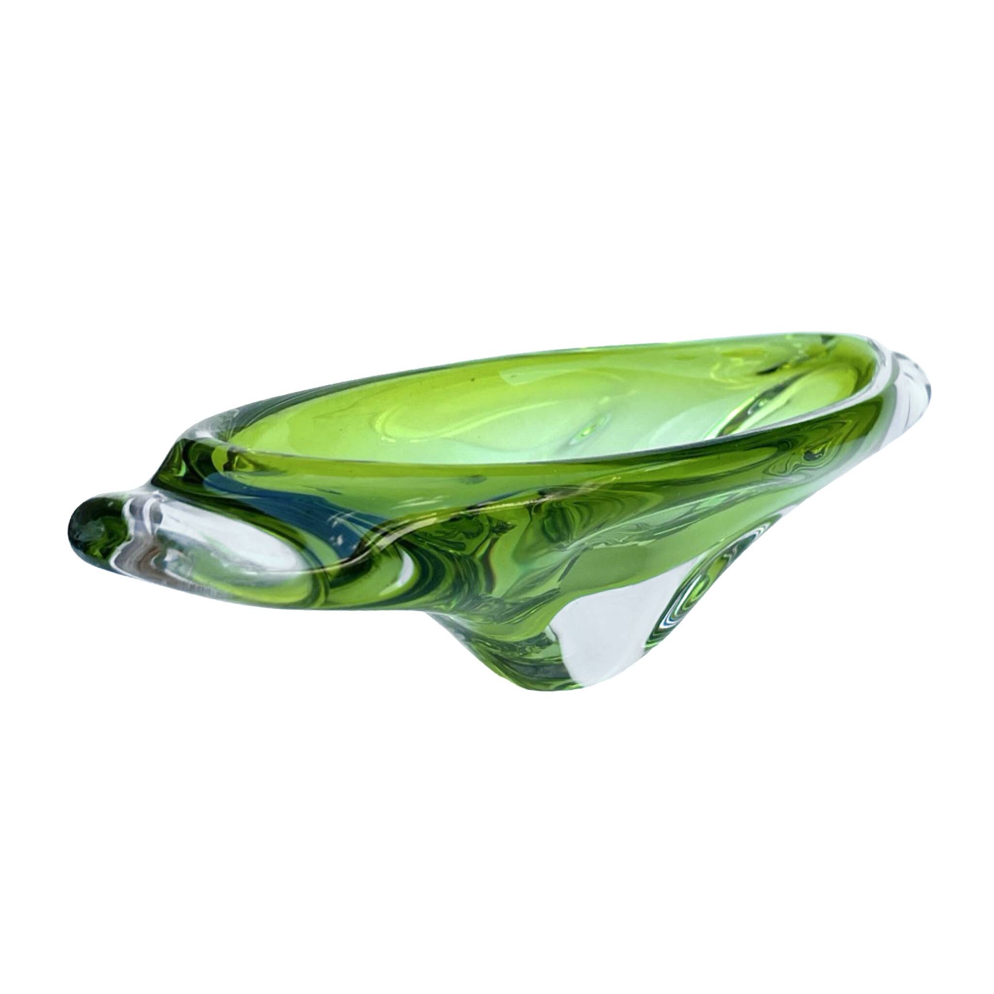 Green glass bowl, designed by J. Broz, Skrdlovice, Czechoslovakia, 1960s.
