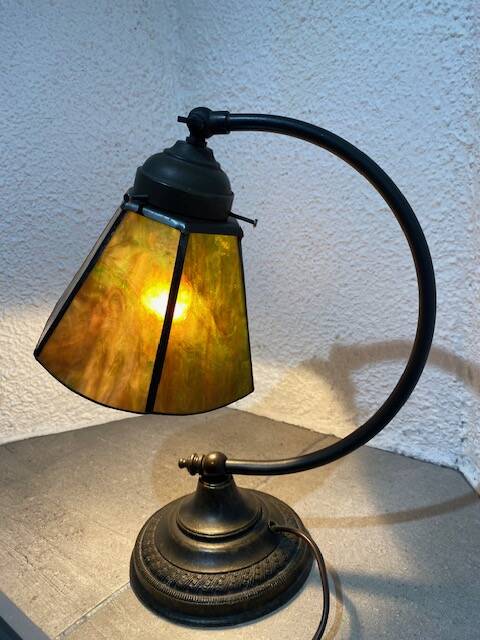 Art Deco table lamp with a glass paste shade