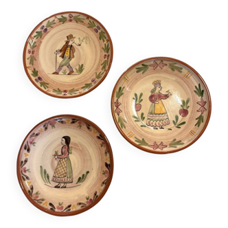 Set of 3 decorative plates in glazed ceramic Bilange from the 60s