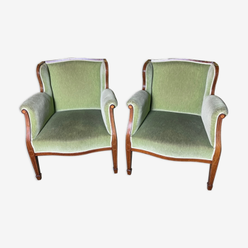 Paire de fauteuils anglais velours vert