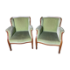 Pair of English armchairs green velvet