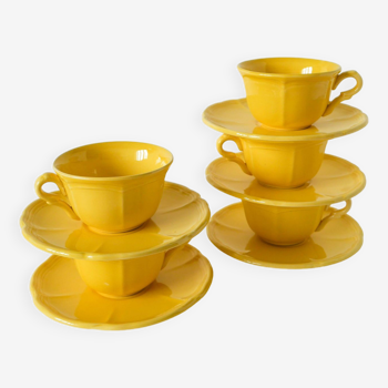 Ensemble de 5 tasses et sous-tasse Badonviller jaune citron, 1960