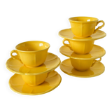 Set of 5 Badonviller lemon yellow cups and saucers, 1960