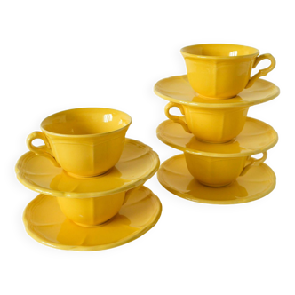 Set of 5 Badonviller lemon yellow cups and saucers, 1960