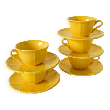 Ensemble de 5 tasses et sous-tasse Badonviller jaune citron, 1960