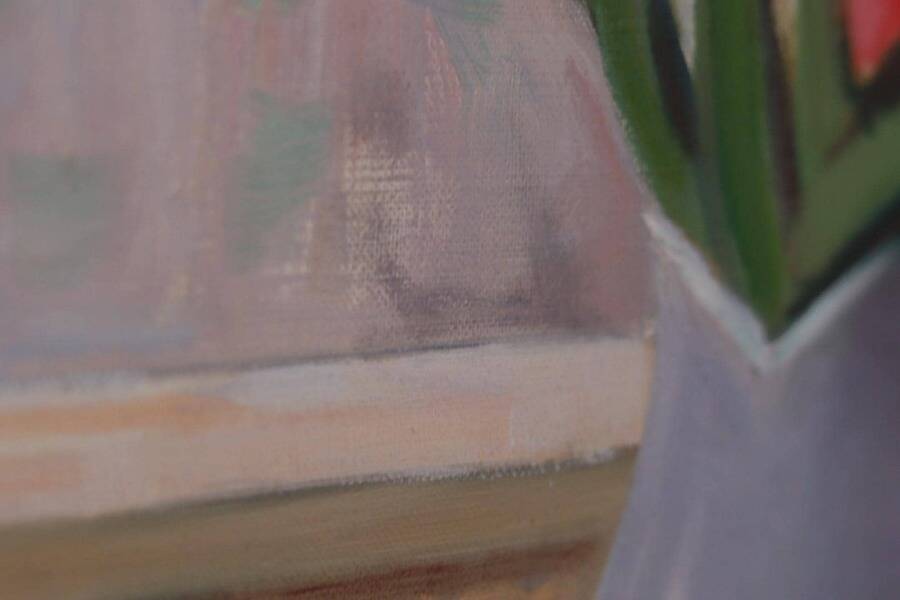 Original Swedish oil on canvas – “Flowers” by Gunnar Larsson – vintage & framed – 58 × 68 cm