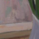 Original Swedish oil on canvas – “Flowers” by Gunnar Larsson – vintage & framed – 58 × 68 cm