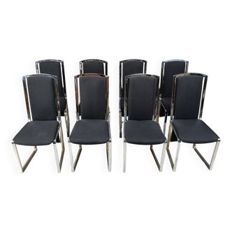 Lot de 8 chaises de salle à manger vintage en laiton et chrome - années 1970