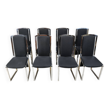 Vintage brass and chrome dining chairs set of 8 - 1970s