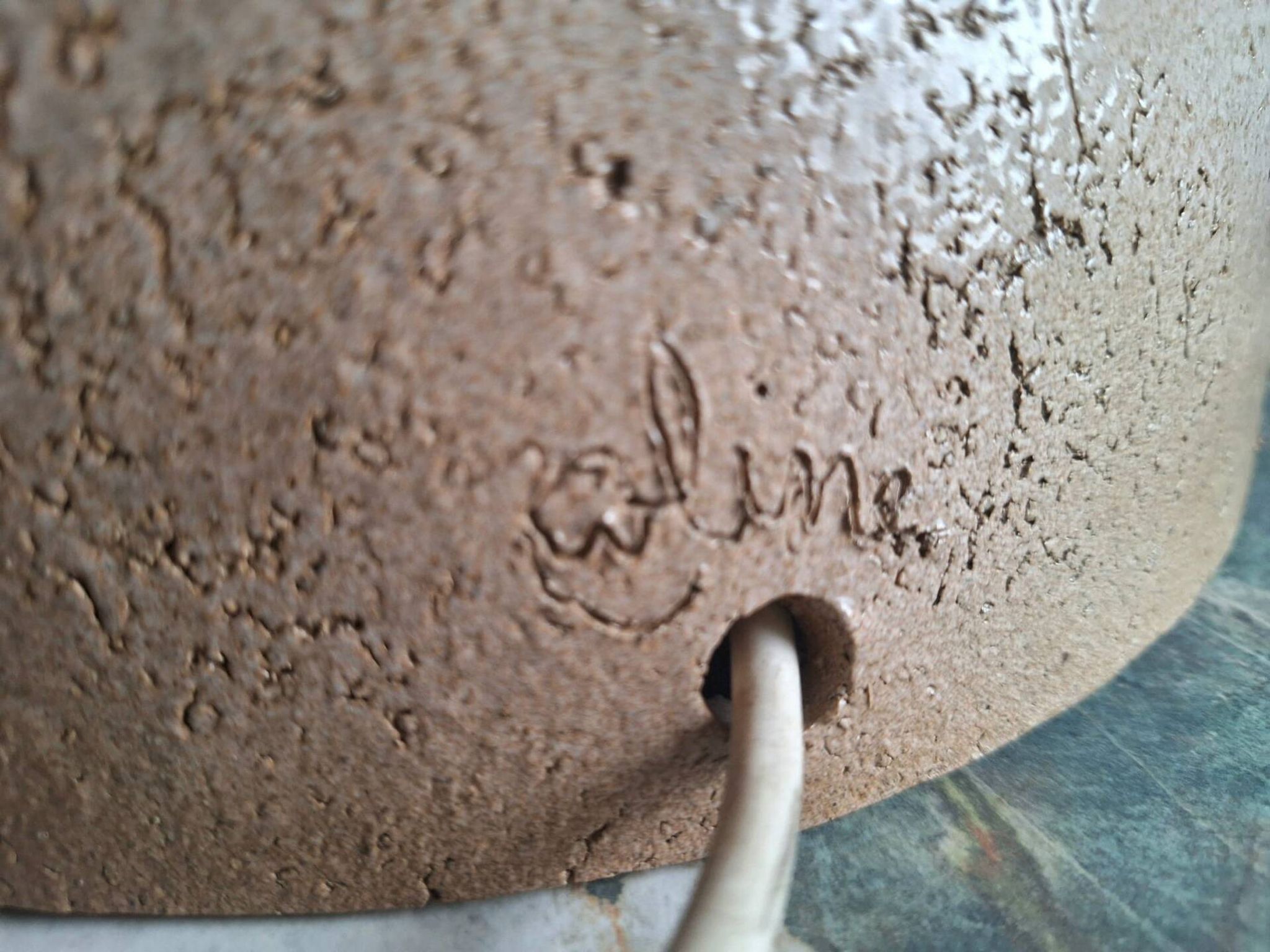 Vintage ceramic lamp signed, antique light fixture.