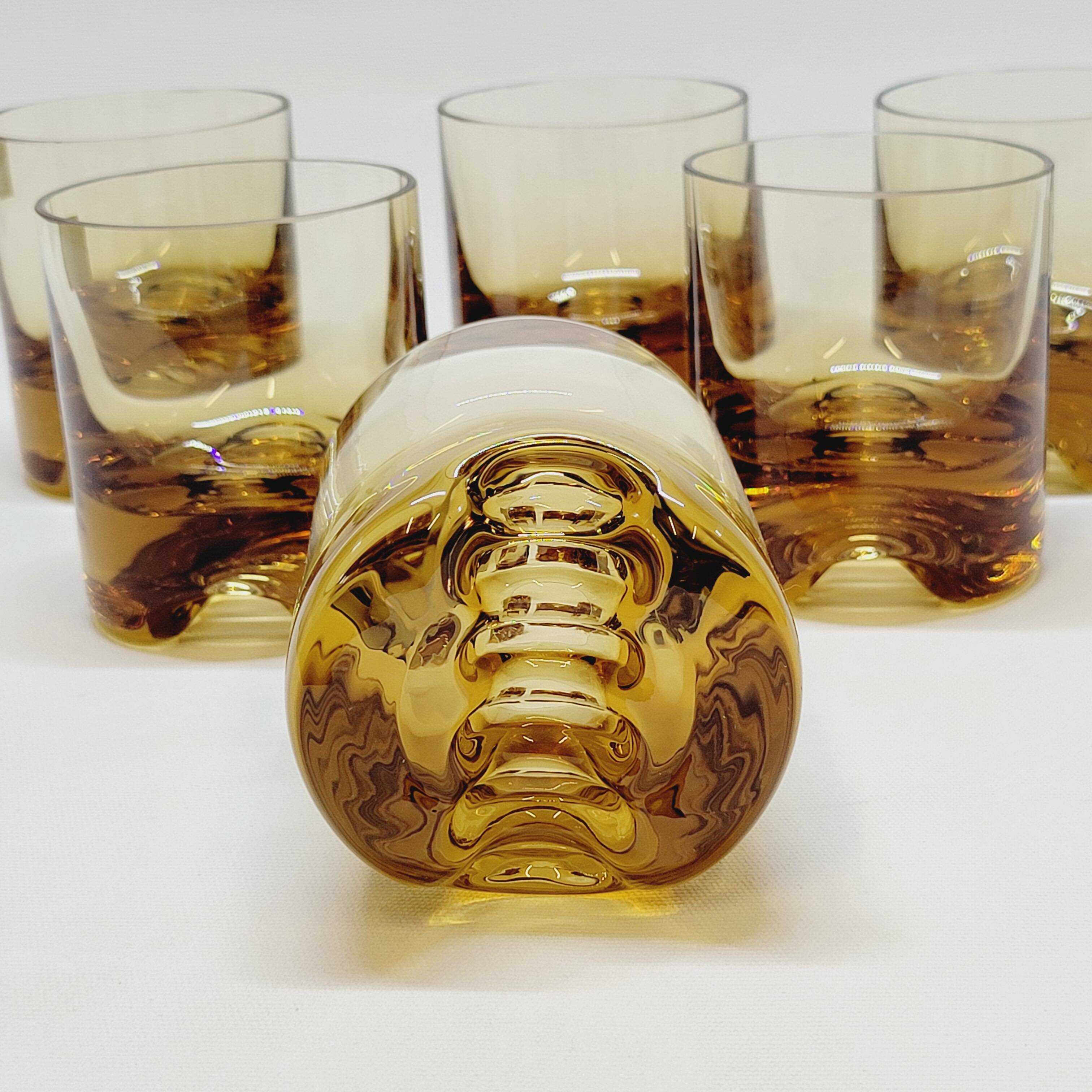 Verreries lorraines cristal set of 6 thick amber whiskey glasses vintage design