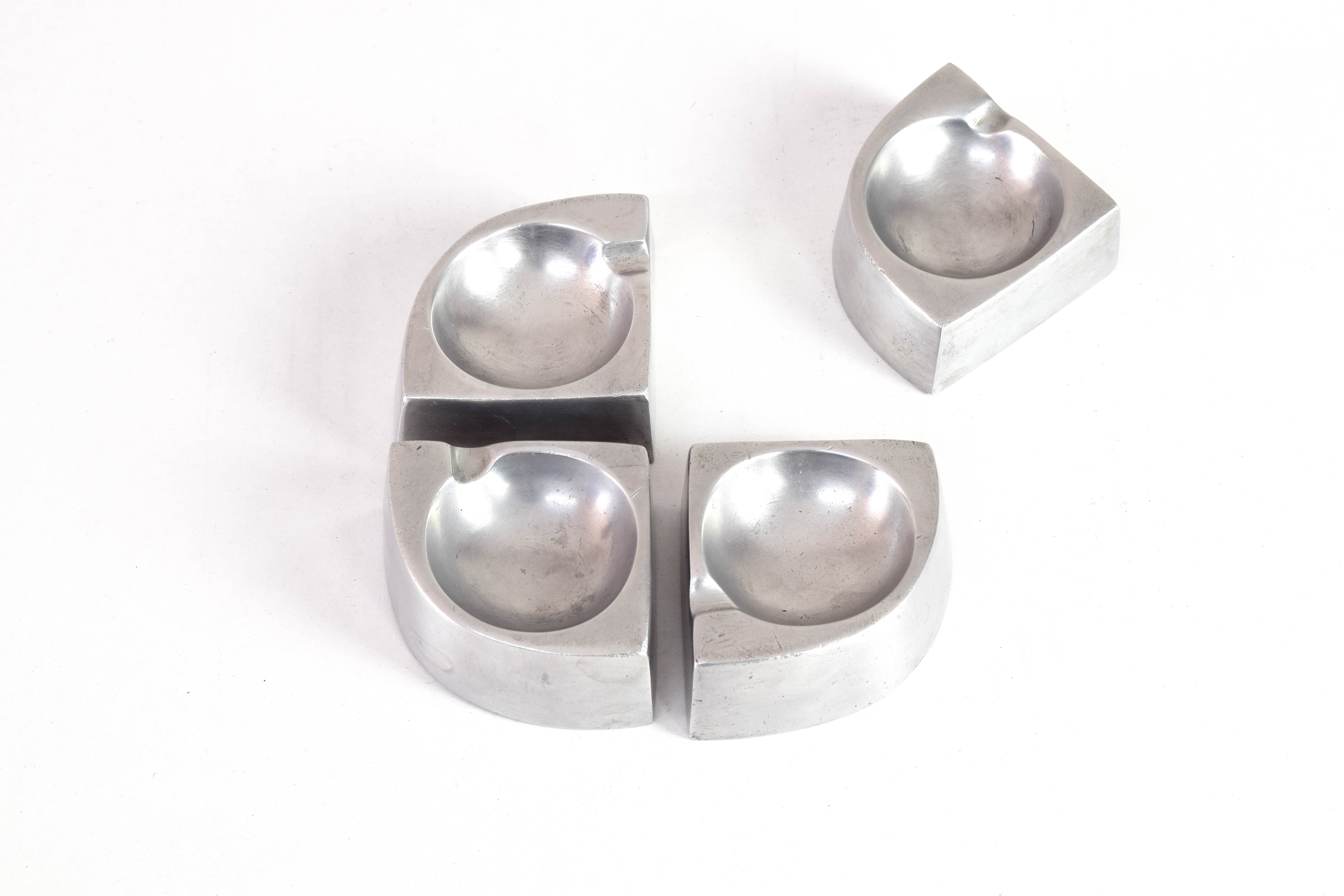 Mid Century Scandinavian Modern Handcrafted Aluminum Four Piece Ashtray, 1960