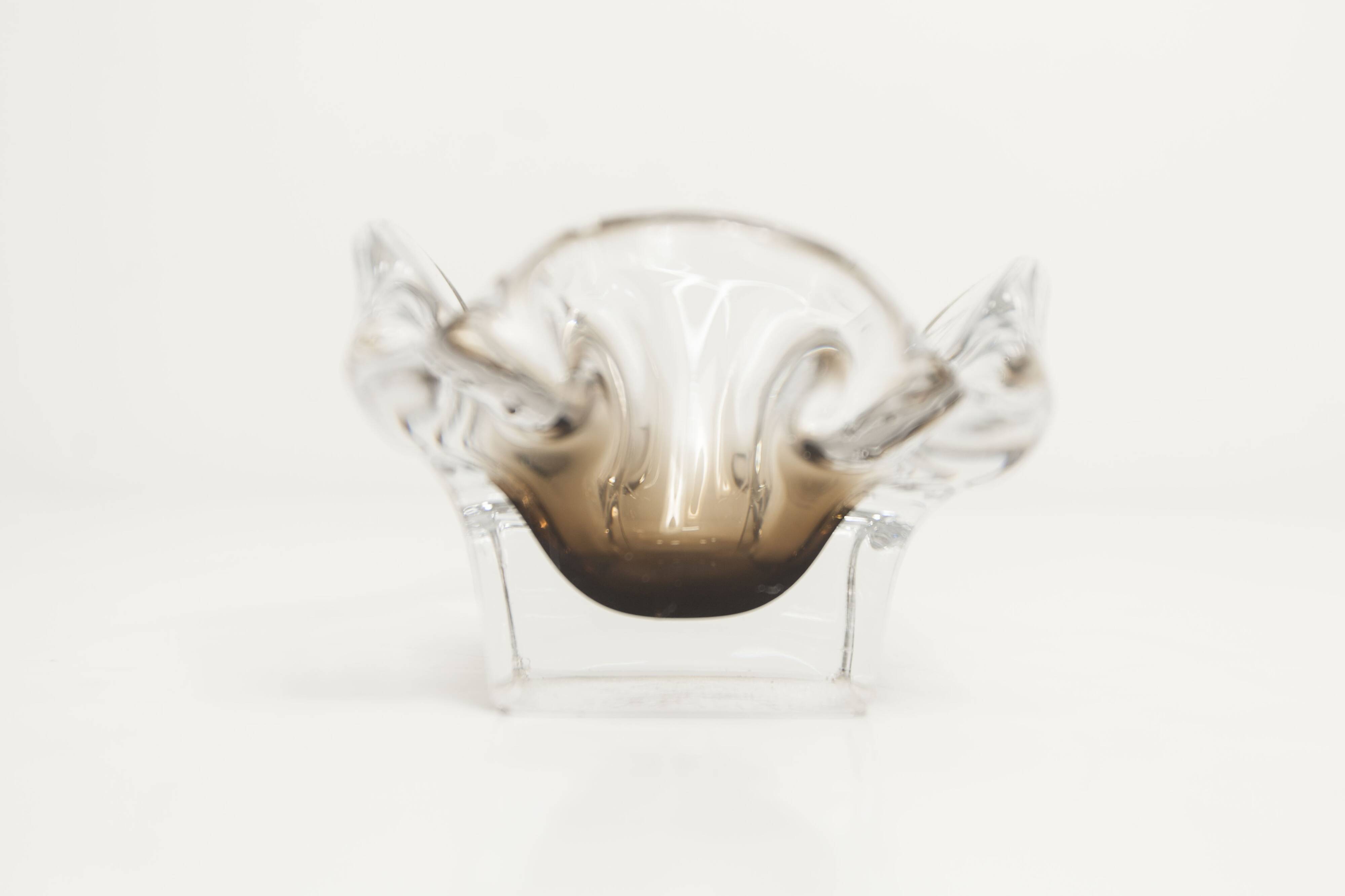 Cendrier murano carré 1960 transparent et marron