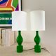 Pair of Philippe Capelle green turned wood bedside lamps - 1970.