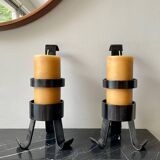 Pair of vintage brutalist iron candlesticks