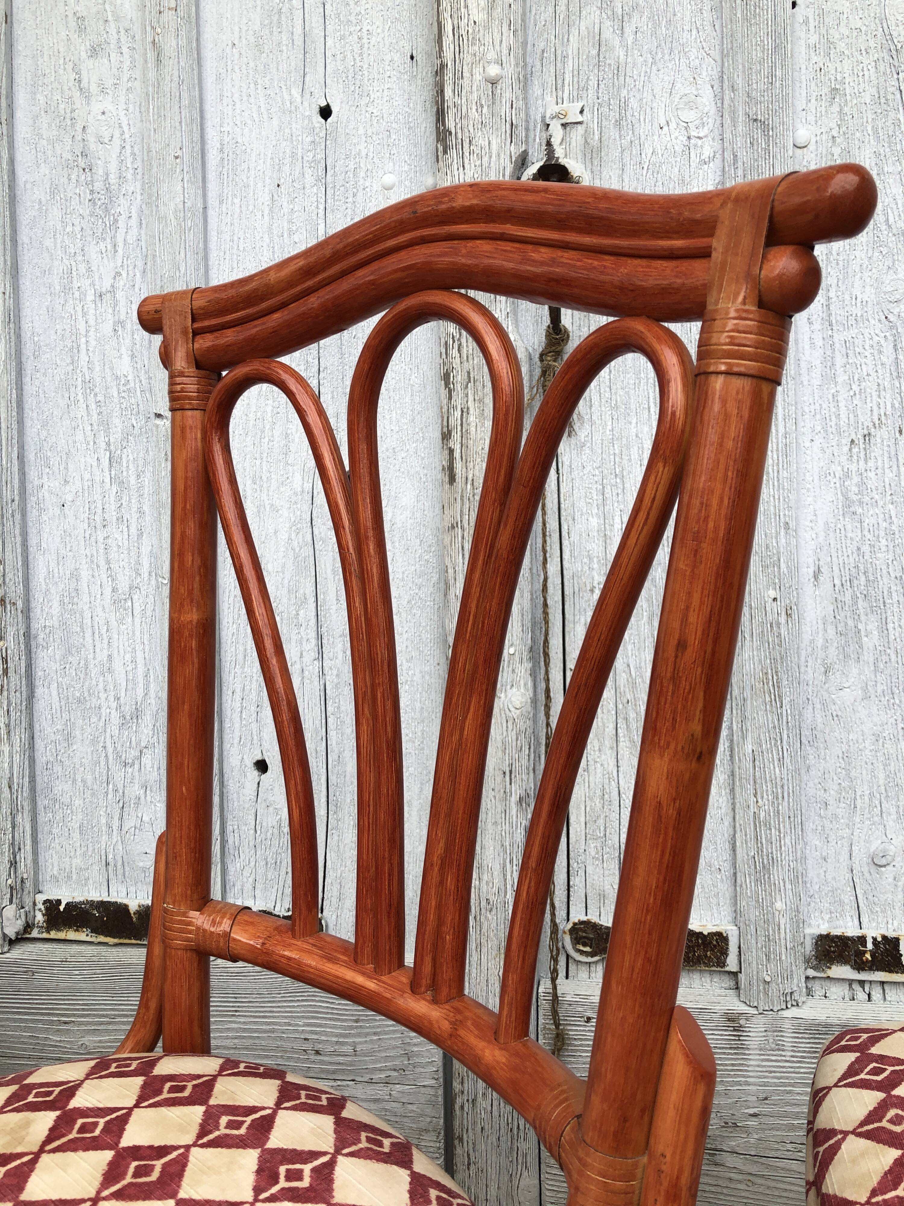 4 chaises bambou et cuir Roche Bobois 1960