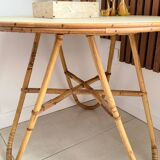 Vintage round tripod side table in rattan