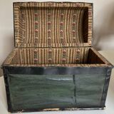 19th century popular art domed trunk box with dominoté paper and painted canvas