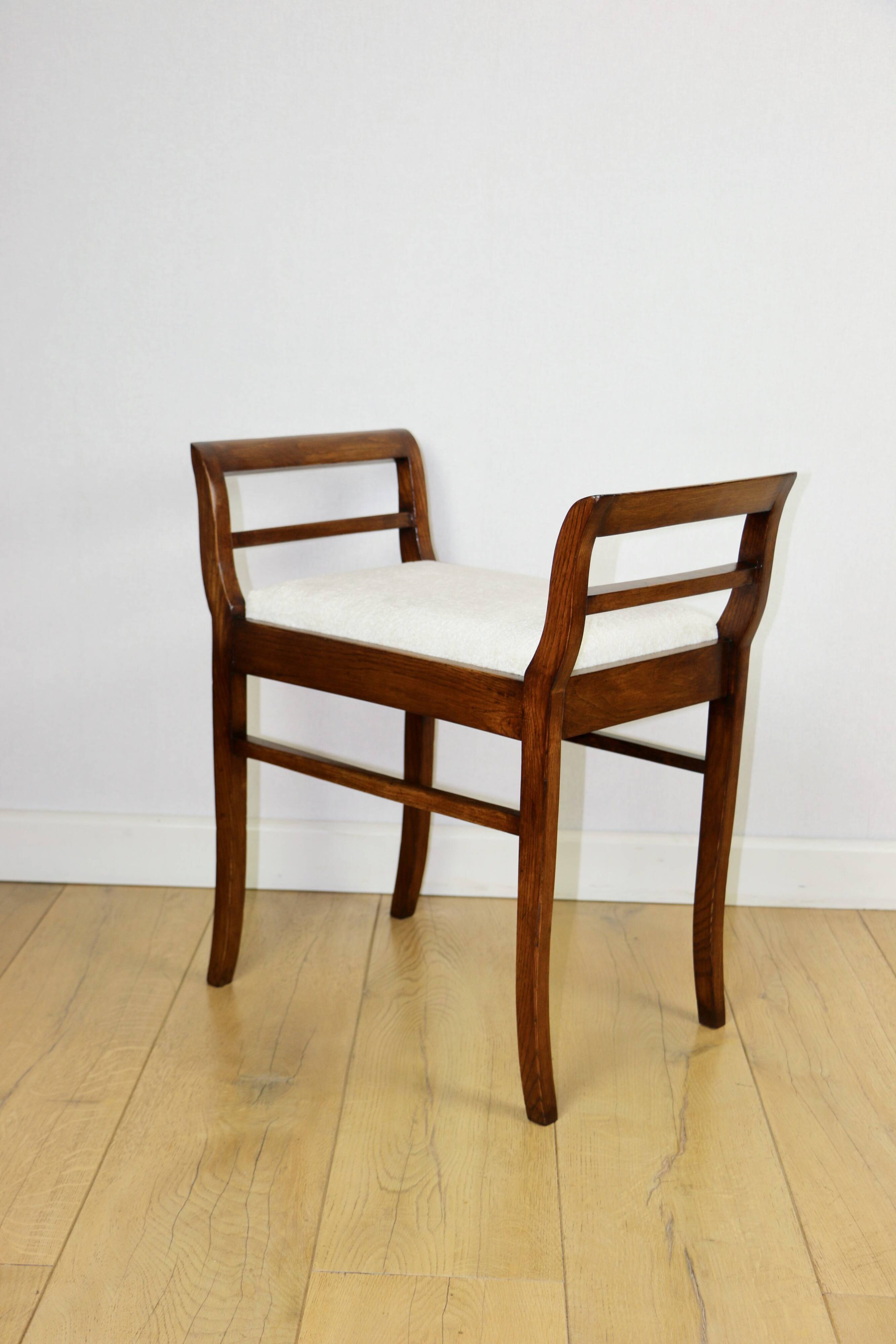Stool seat white-cream velvet fabric oak Art Deco