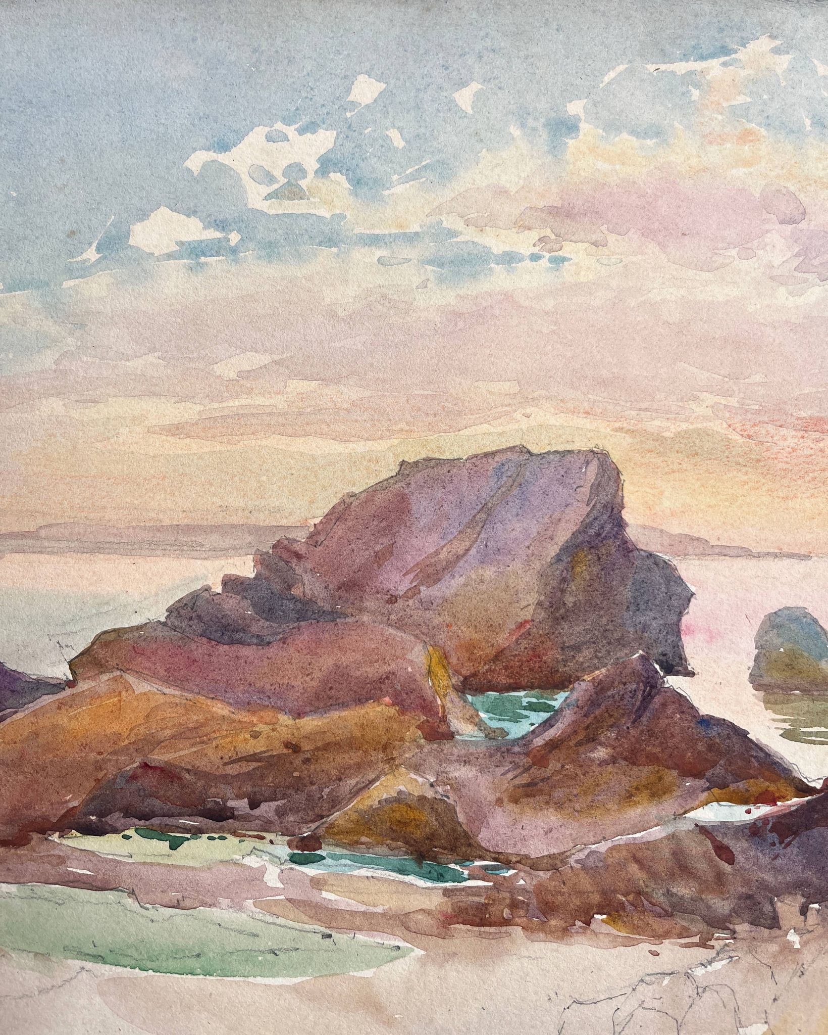 Painting Set of 3 watercolors Normandy Brittany Landscape Marine Ad. Cassagne