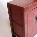 Antique Chinese cabinet - original red painted with patterns - patina - brass fittings - 1920s