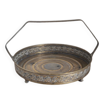 Plateau rond anse laiton Oriental - Ø26x17cm