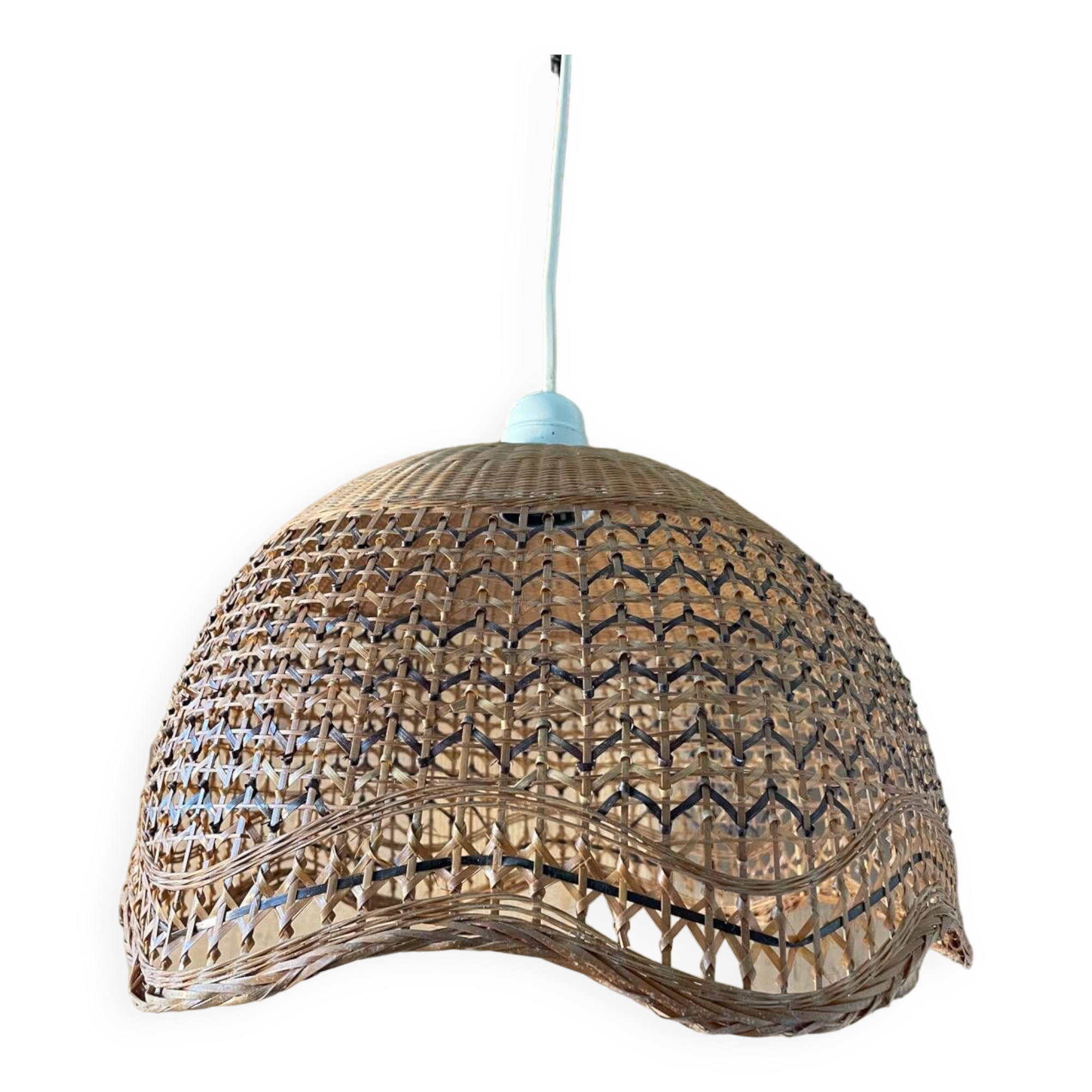 Vintage caned rattan pendant lamp 1970.