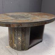 Vintage oval brutalist coffee table, 1970s