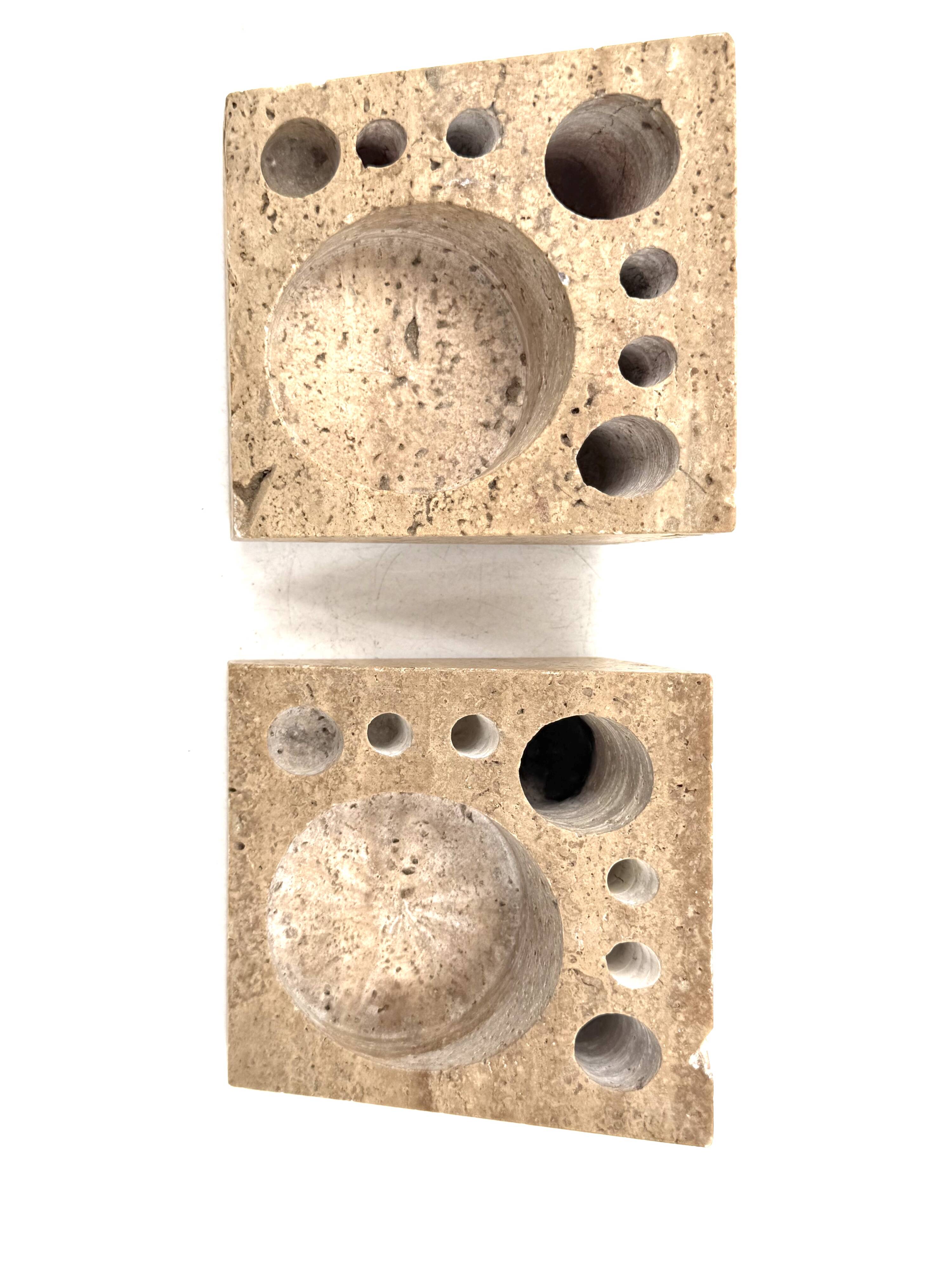 Enzo Mari, Set of 2 travertine desk organizers, Danese Italy 1970s