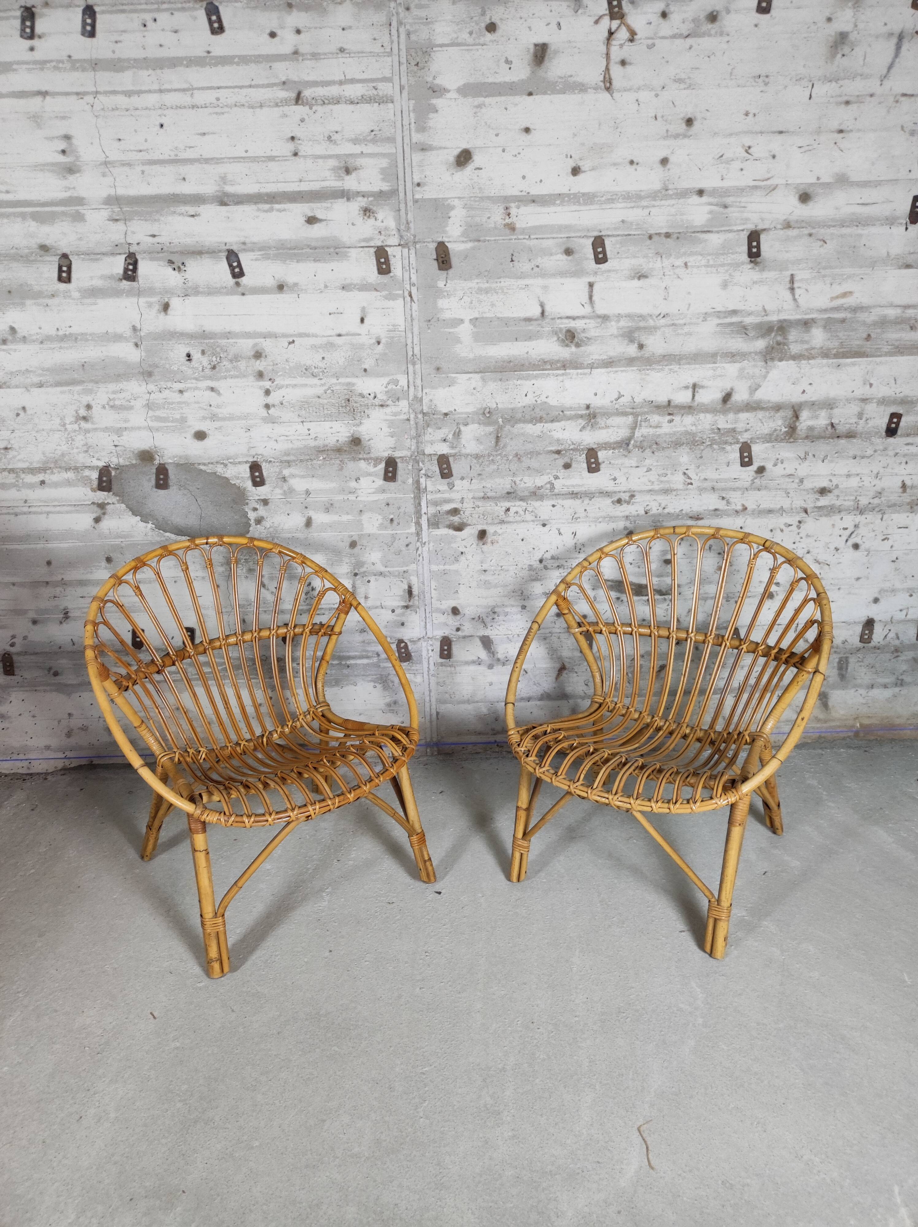 Pair of vintage rattan armchairs