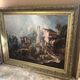 Old painting print on canvas + frame carved wood Gilded Vintage