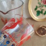 Pitcher and 6 vintage peacock liqueur glasses