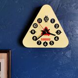 Vintage formica clock triangular silent wall clock "Sanders yellow"
