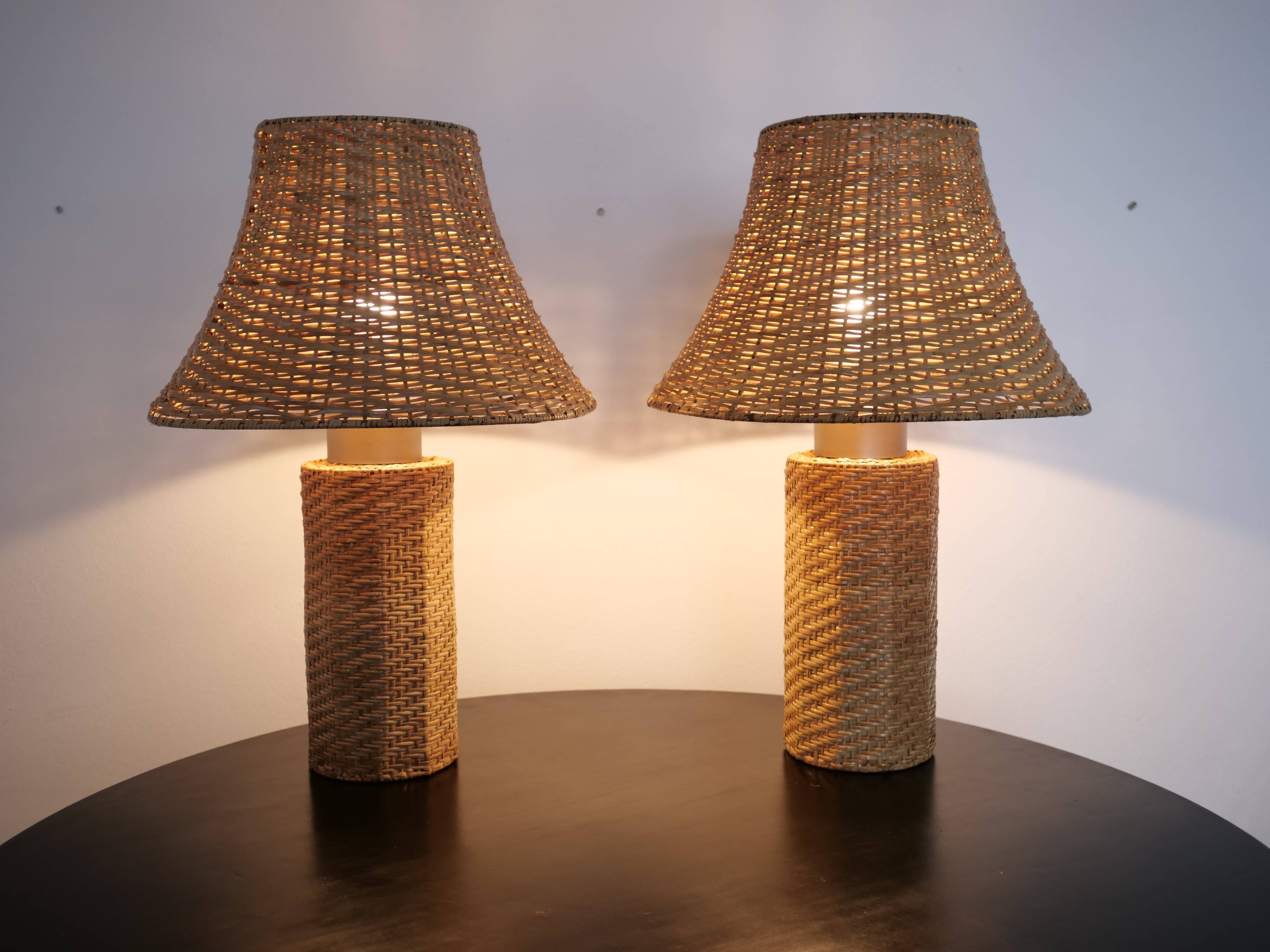 Pair of large Scandinavian rattan lamps from the 80s