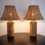 Pair of large Scandinavian rattan lamps from the 80s